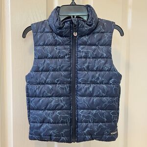 Kerrits Winter Whinnies Quilted Equestrian Puffer Vest Horses Blue Girls S 6-7